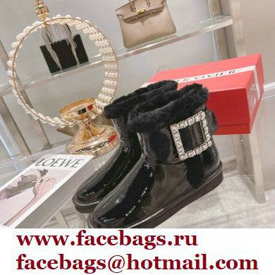 roger vivier Winter Viv' Strass snow Booties in Patent Leather black with black fur - Click Image to Close