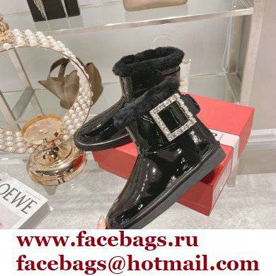 roger vivier Winter Viv' Strass snow Booties in Patent Leather black with black fur