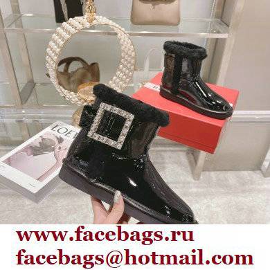 roger vivier Winter Viv' Strass snow Booties in Patent Leather black with black fur