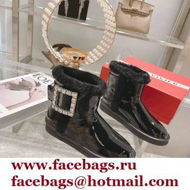 roger vivier Winter Viv' Strass snow Booties in Patent Leather black with black fur