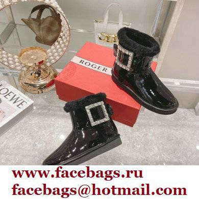 roger vivier Winter Viv' Strass snow Booties in Patent Leather black with black fur