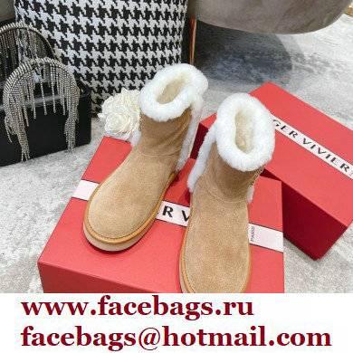 roger vivier Winter Viv' Strass snow Booties in suede leather apricot