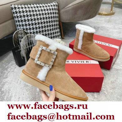 roger vivier Winter Viv' Strass snow Booties in suede leather apricot