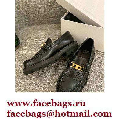 Celine Fringes Margaret Loafers With Triomphe Chain In Polished Bull Black 2022