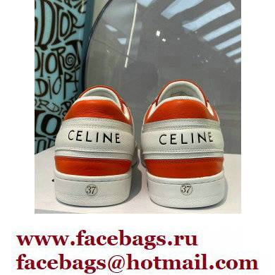 Celine Trainer Low Lace-up Sneakers In Calfskin White/Orange 2022