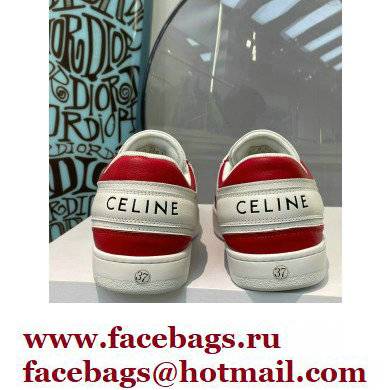 Celine Trainer Low Lace-up Sneakers In Calfskin White/Red 2022