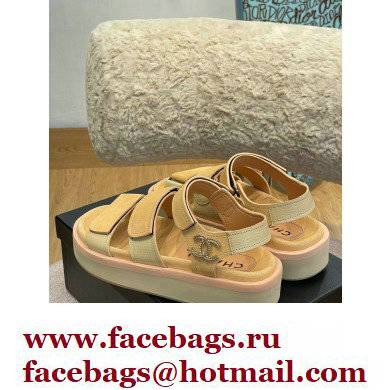 Chanel CC Logo Suede Velcro Sandals Beige 2022