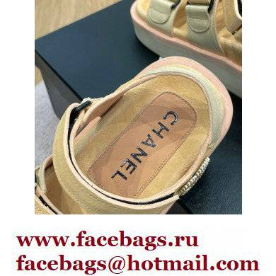 Chanel CC Logo Suede Velcro Sandals Beige 2022