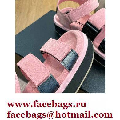 Chanel CC Logo Suede Velcro Sandals Pink 2022