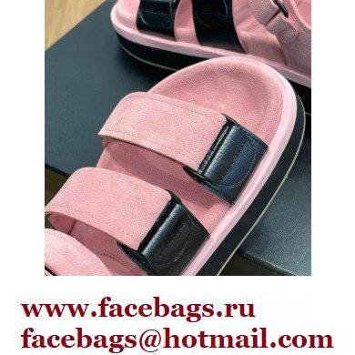 Chanel CC Logo Suede Velcro Sandals Pink 2022