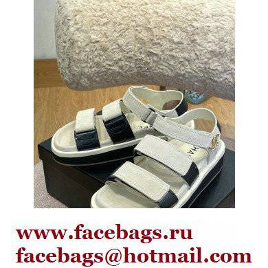 Chanel CC Logo Suede Velcro Sandals White 2022