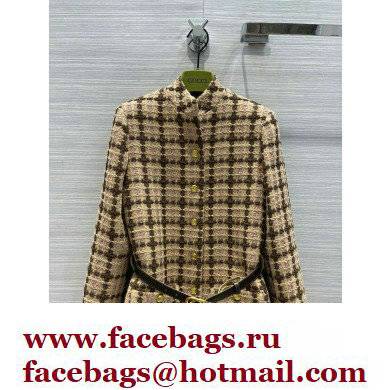 Gucci Lame check tweed jacket with belt 2022