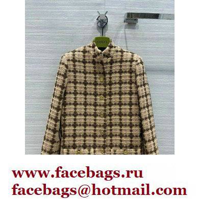 Gucci Lame check tweed jacket with belt 2022