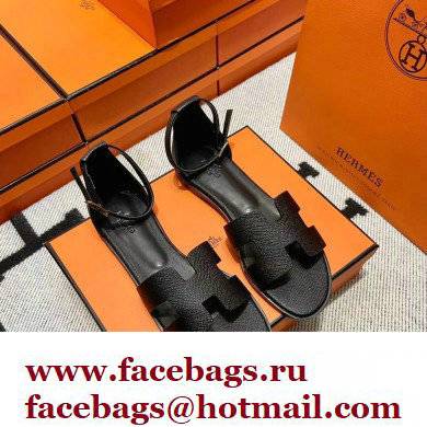 Hermes Epsom Calfskin Santorini Sandals Handmade Black