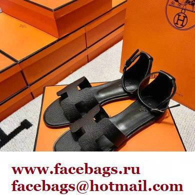 Hermes Epsom Calfskin Santorini Sandals Handmade Black