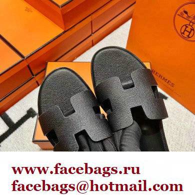 Hermes Epsom Calfskin Santorini Sandals Handmade Black