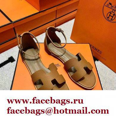 Hermes Epsom Calfskin Santorini Sandals Handmade Brown