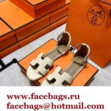 Hermes Epsom Calfskin Santorini Sandals Handmade Creamy