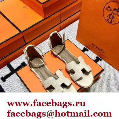 Hermes Epsom Calfskin Santorini Sandals Handmade Creamy