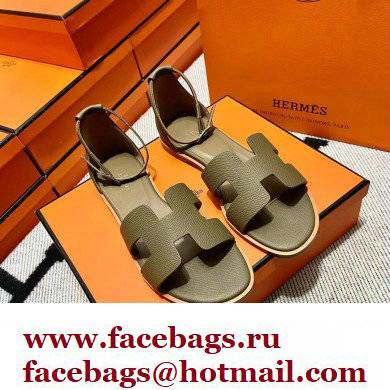 Hermes Epsom Calfskin Santorini Sandals Handmade Elephant Gray