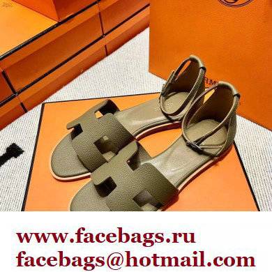 Hermes Epsom Calfskin Santorini Sandals Handmade Elephant Gray