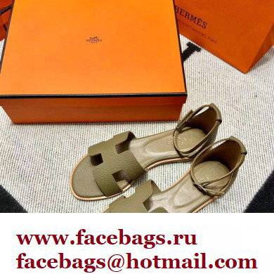 Hermes Epsom Calfskin Santorini Sandals Handmade Elephant Gray