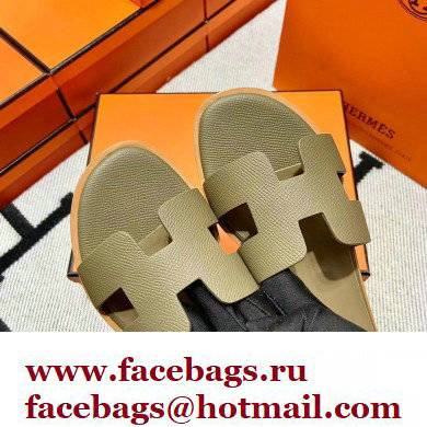 Hermes Epsom Calfskin Santorini Sandals Handmade Elephant Gray