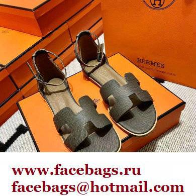 Hermes Epsom Calfskin Santorini Sandals Handmade Etoupe