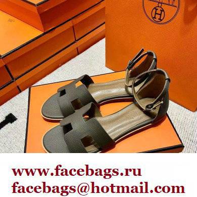 Hermes Epsom Calfskin Santorini Sandals Handmade Etoupe