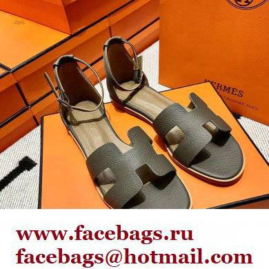 Hermes Epsom Calfskin Santorini Sandals Handmade Etoupe