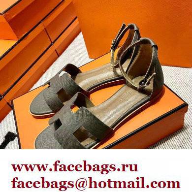 Hermes Epsom Calfskin Santorini Sandals Handmade Etoupe