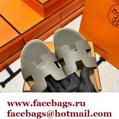 Hermes Epsom Calfskin Santorini Sandals Handmade Etoupe