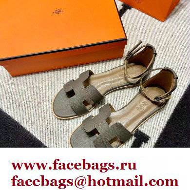 Hermes Epsom Calfskin Santorini Sandals Handmade Etoupe