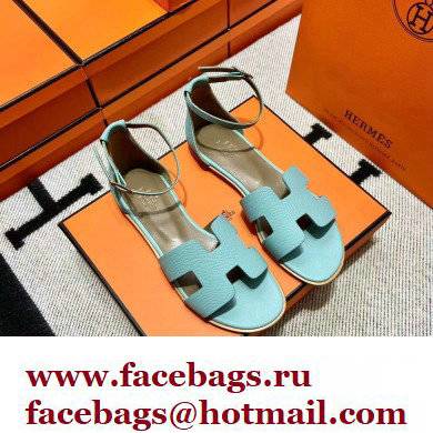 Hermes Epsom Calfskin Santorini Sandals Handmade Light Blue