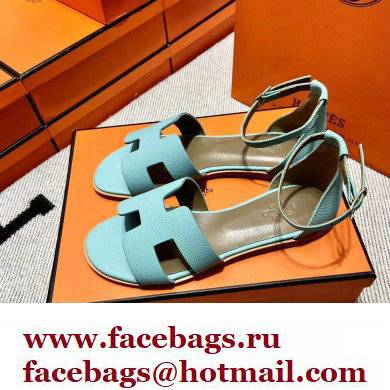 Hermes Epsom Calfskin Santorini Sandals Handmade Light Blue