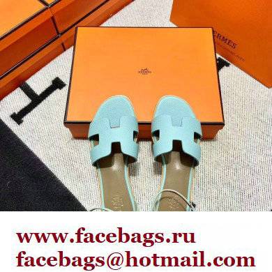 Hermes Epsom Calfskin Santorini Sandals Handmade Light Blue