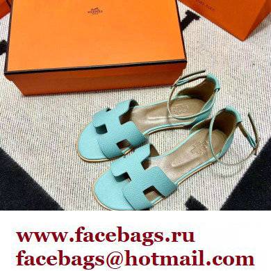 Hermes Epsom Calfskin Santorini Sandals Handmade Light Blue