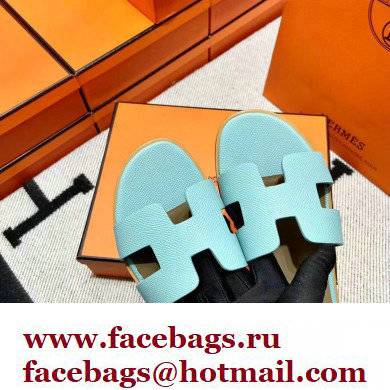 Hermes Epsom Calfskin Santorini Sandals Handmade Light Blue