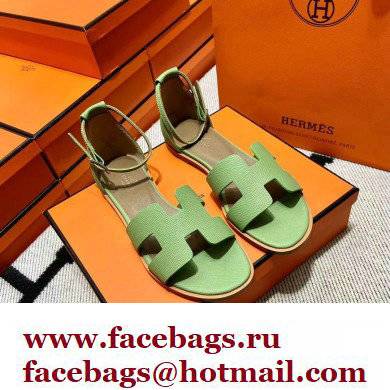 Hermes Epsom Calfskin Santorini Sandals Handmade Light Green