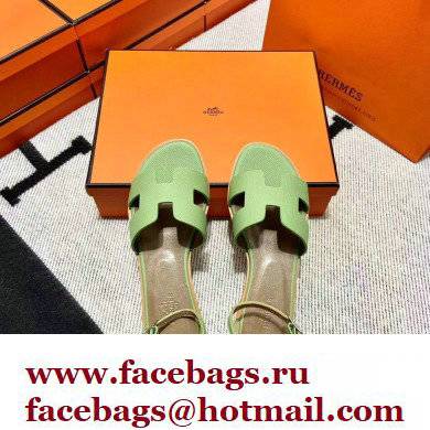 Hermes Epsom Calfskin Santorini Sandals Handmade Light Green