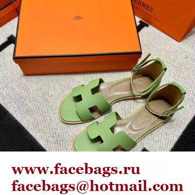 Hermes Epsom Calfskin Santorini Sandals Handmade Light Green