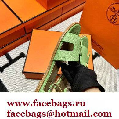 Hermes Epsom Calfskin Santorini Sandals Handmade Light Green