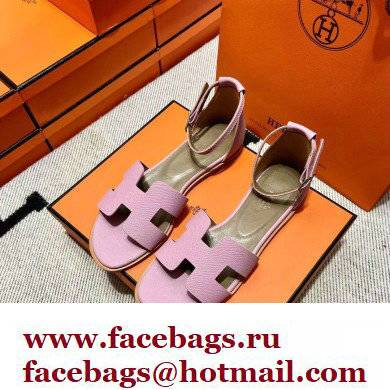 Hermes Epsom Calfskin Santorini Sandals Handmade Pink