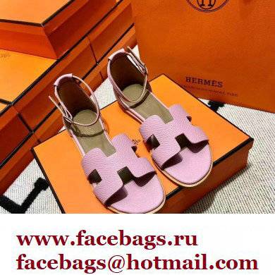 Hermes Epsom Calfskin Santorini Sandals Handmade Pink