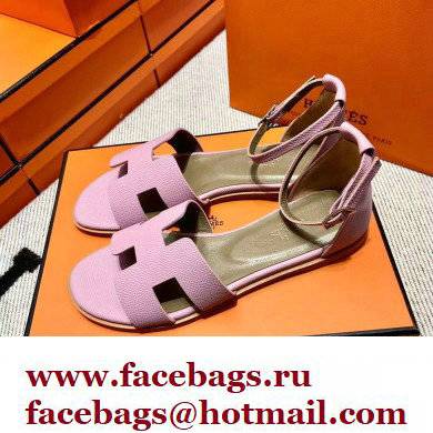 Hermes Epsom Calfskin Santorini Sandals Handmade Pink