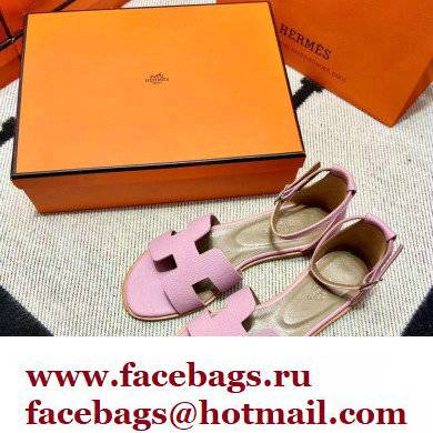 Hermes Epsom Calfskin Santorini Sandals Handmade Pink