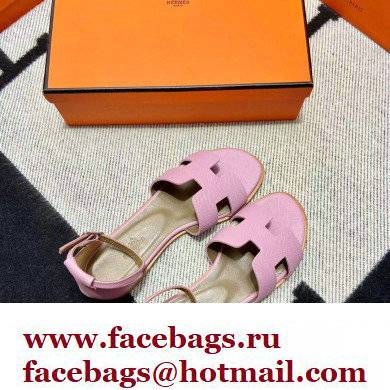 Hermes Epsom Calfskin Santorini Sandals Handmade Pink