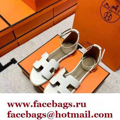 Hermes Epsom Calfskin Santorini Sandals Handmade White