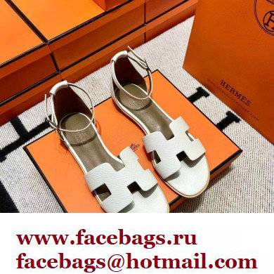 Hermes Epsom Calfskin Santorini Sandals Handmade White