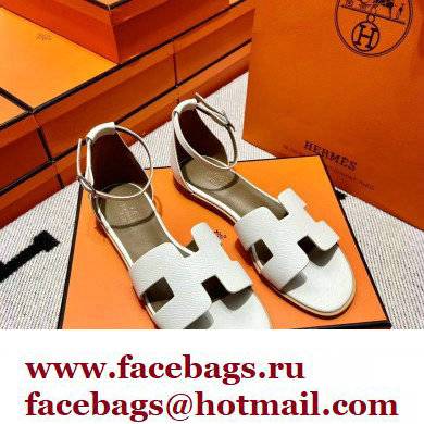 Hermes Epsom Calfskin Santorini Sandals Handmade White